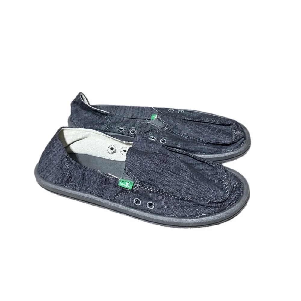 Sanuk Sidewalk Surfer Slip On Mens Size 9 Charcoal Gray Excellent Textile Shoes
